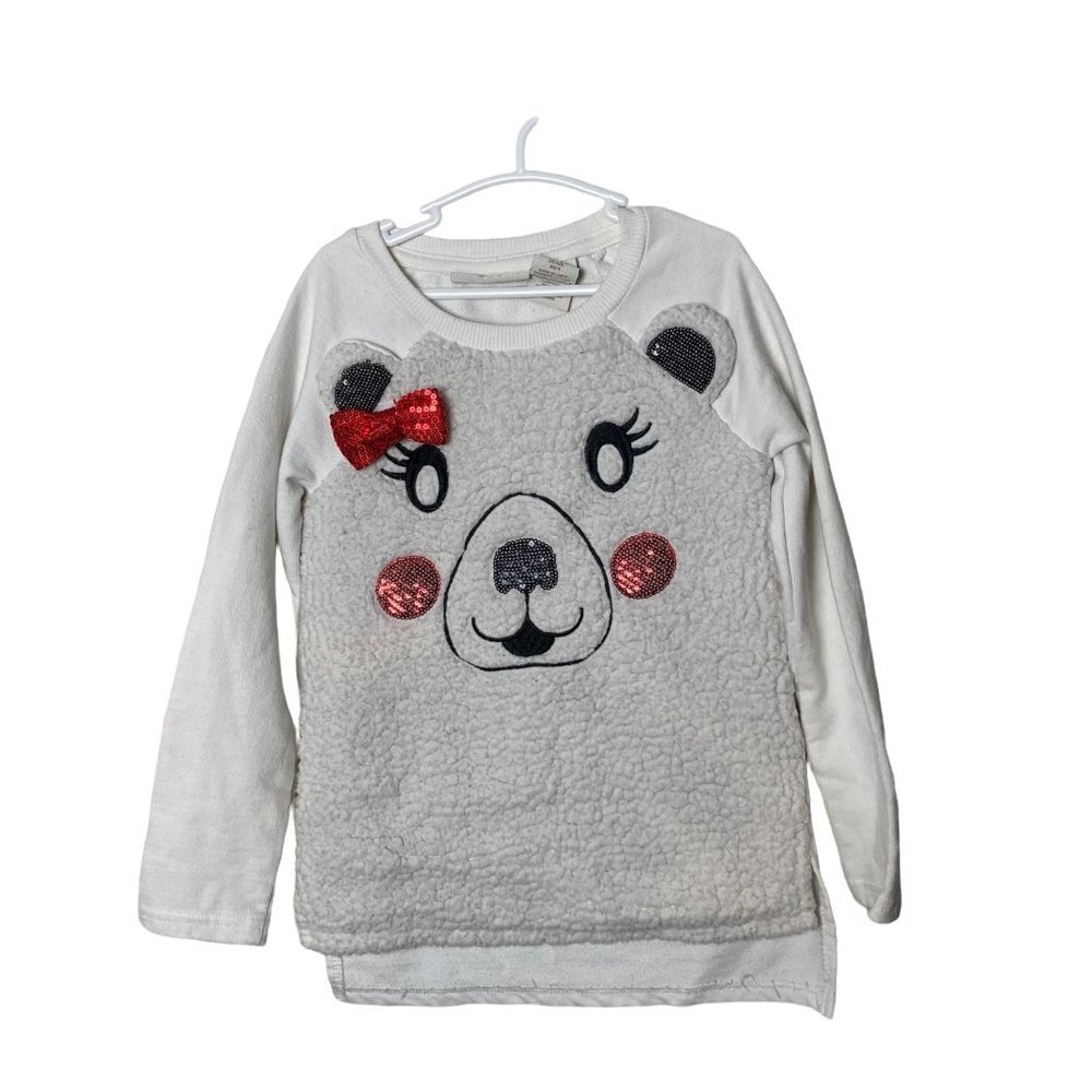 Cynthia Rowley Girl Size 4 Teddy Bear Furry Face Sequin Sweatshirt